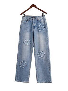 Cali 1850 Daisy Patch Mid-Rise Light Wash Jeans Size 9/29